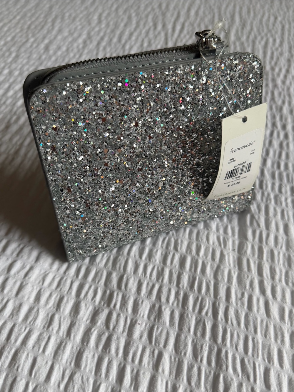 Francesca's Collections Silver Glitter Zip Wallet